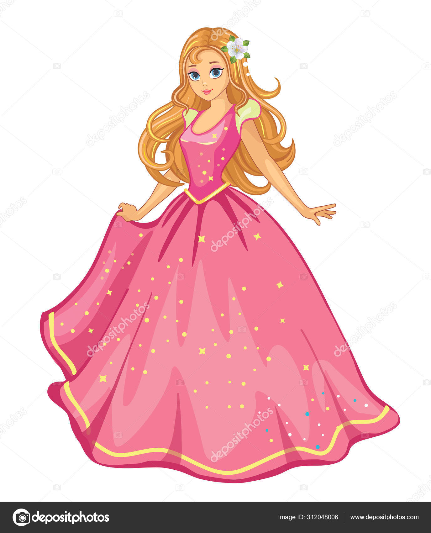 Desenho animado linda princesa em vestido rosa