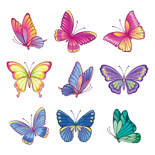 Collection Colorful Butterflies Imitation Watercolor Butterflies Set Decorative Abstract Butterflies — Stock Vector
