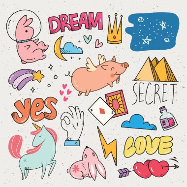 çeşitli karikatür tarzı simgeler, vektör çizim set