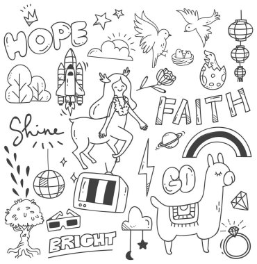 çeşitli karikatür tarzı simgeler, vektör çizim set