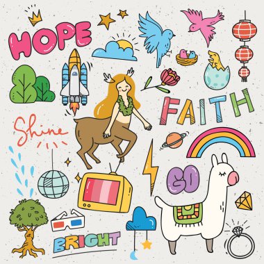 çeşitli karikatür tarzı simgeler, vektör çizim set