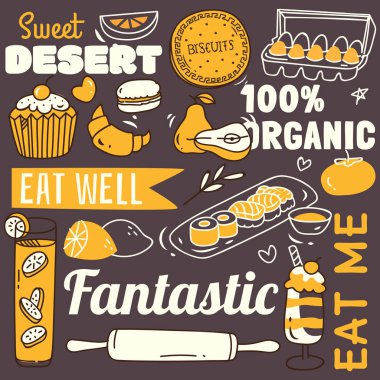 çeşitli gıda simgeler, vektör çizim karikatür tarzı ayarlamak