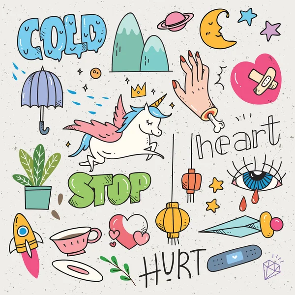 çeşitli karikatür tarzı simgeler, vektör çizim set