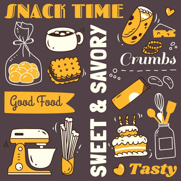 Set Icone Alimentari Stile Cartone Animato Varie Illustrazione Vettoriale — Vettoriale Stock