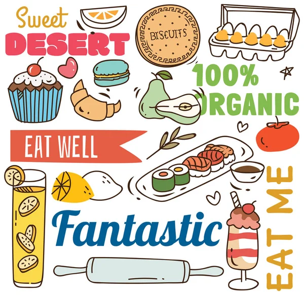 Conjunto Dibujos Animados Estilo Varios Iconos Alimentos Vector Ilustración — Archivo Imágenes Vectoriales