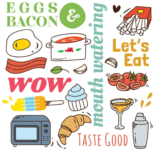 Conjunto Dibujos Animados Estilo Varios Iconos Alimentos Vector Ilustración — Vector de stock