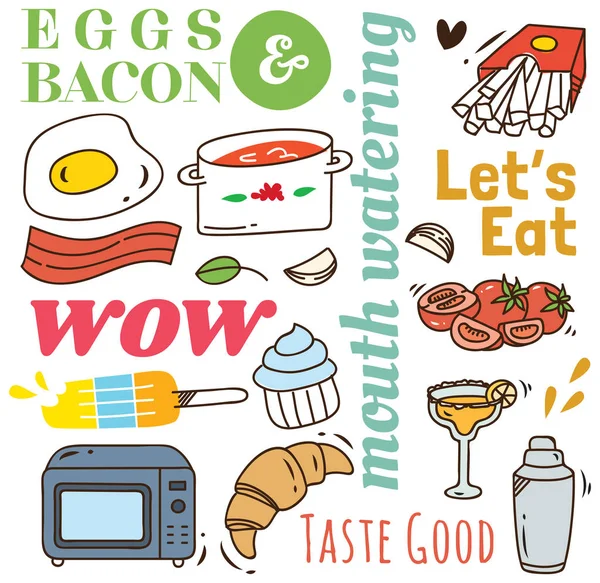 Conjunto Dibujos Animados Estilo Varios Iconos Alimentos Vector Ilustración — Archivo Imágenes Vectoriales