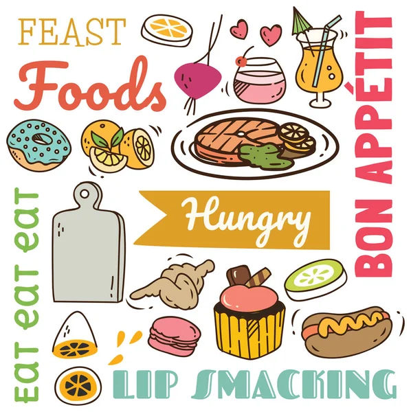 Conjunto Dibujos Animados Estilo Varios Iconos Alimentos Vector Ilustración — Archivo Imágenes Vectoriales