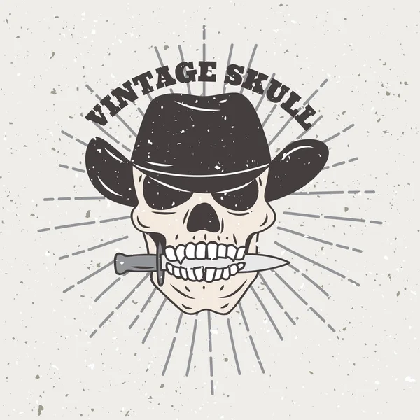 Vintage kafatası şapkalı bıçak simgesi, vektör çizim ile