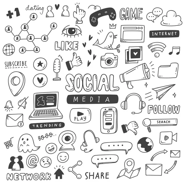 Σύνολο Μέσων Κοινωνικής Δικτύωσης Στυλ Καρτούν Και Ηλεκτρονικά Εικονίδια Εικονογράφηση — Διανυσματικό Αρχείο
