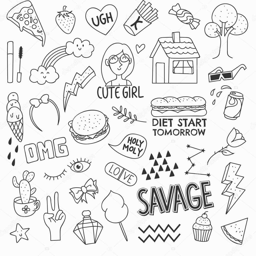 set of various cartoon style icons, vector illustration