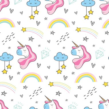 şirin tek boynuzlu at vektörü kusursuz desen