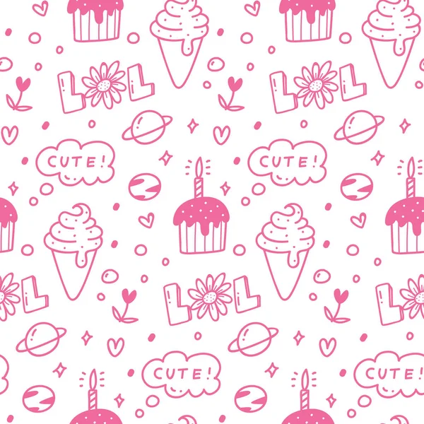 Nahtloses Muster Mit Cupcakes Und Süßigkeiten — Stockvektor