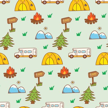 Çadırlı kusursuz kamp düzeni. vektör illüstrasyonu