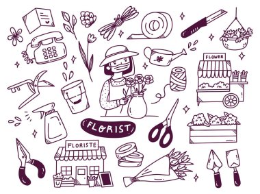 Farklı bahçe araçlarının el çizimi vektör kümesi