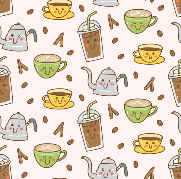 Seamless Pattern Cups Coffee Tea — Stock Vector