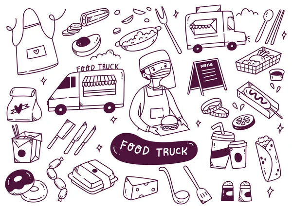 Juego Vectores Garabatos Dibujados Mano Diferentes Productos Alimentos — Archivo Imágenes Vectoriales