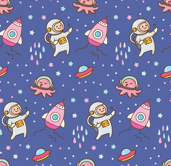 seamless pattern with cute cartoon rockets