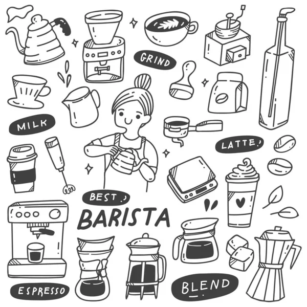 Set Café Garabato Dibujado Mano — Vector de stock