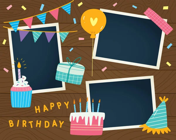 Happy Birthday Card Cake Vector Illustration — Stock Vector