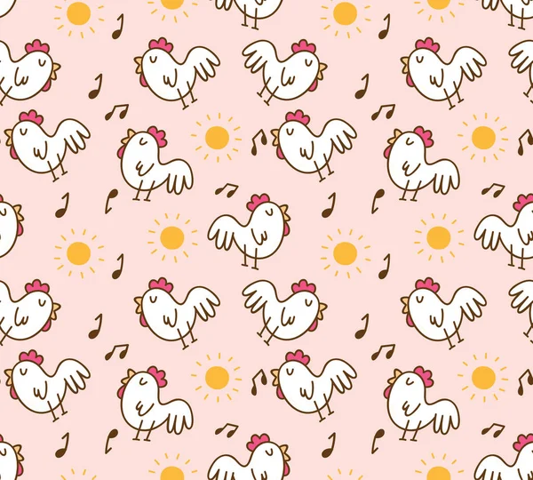 Seamless Pattern Cute Cartoon Chickens — Stock Vector