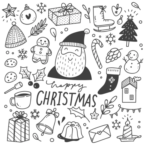 Navidad Año Nuevo Doodle Iconos Conjunto — Archivo Imágenes Vectoriales