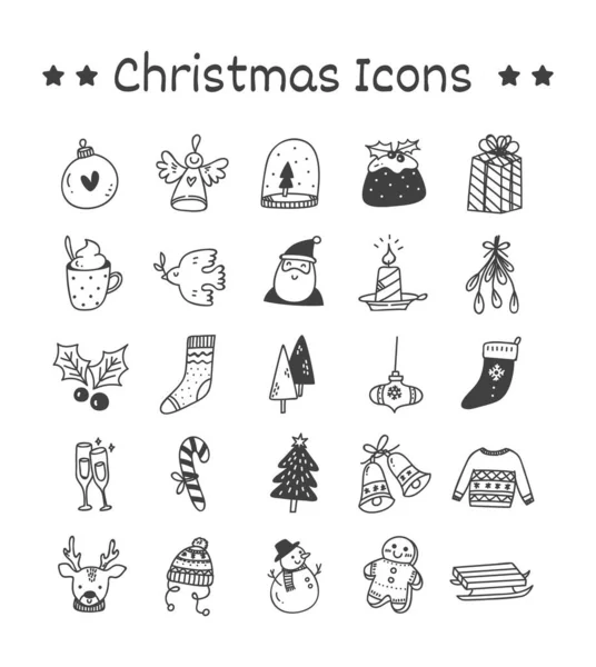Kerstmis Nieuwjaar Iconen Ingesteld — Stockvector