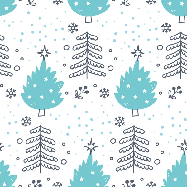 Padrão Sem Costura Inverno Com Árvores Natal Flocos Neve — Vetor de Stock
