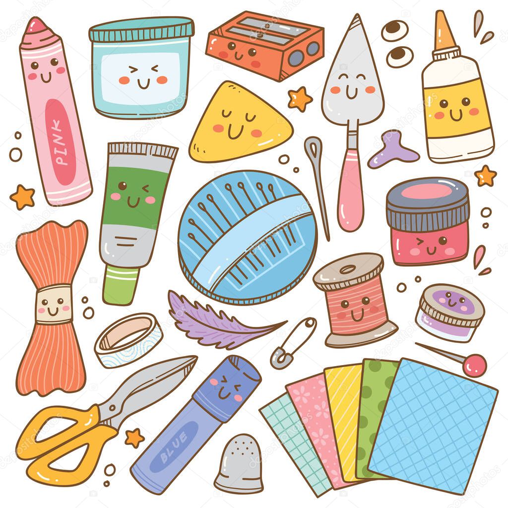 vector set of hand drawn art and craft doodle items