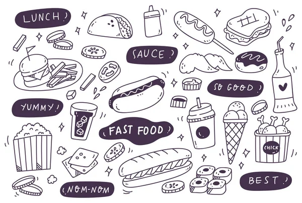 vector set of food and drink. hand drawn doodle cartoon