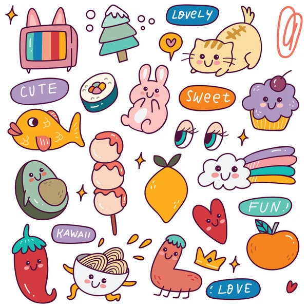 Set Vettoriale Icone Kawaii — Vettoriale Stock