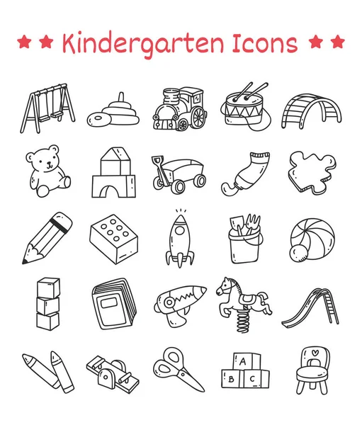 Conjunto Vectores Doodle Iconos Jardín Infancia — Archivo Imágenes Vectoriales