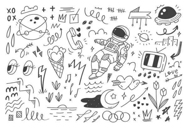 Conjunto Ícones Doodle Desenhados Mão —  Vetores de Stock