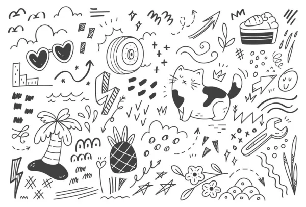 Conjunto Ícones Doodle Desenhados Mão —  Vetores de Stock