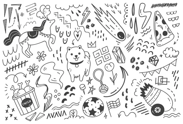 Vectorset Van Handgetekende Doodle Dieren Symbolen — Stockvector