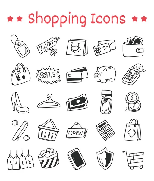 Conjunto Iconos Compras Comercio Ilustración Vectorial — Vector de stock