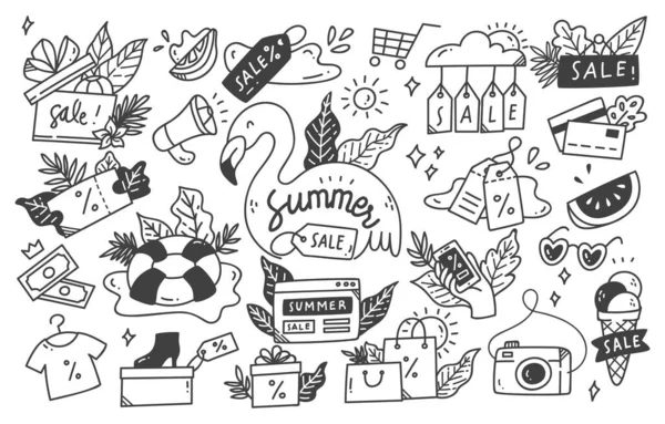 Hand Drawn Doodle Set Summer Sale — Stock Vector