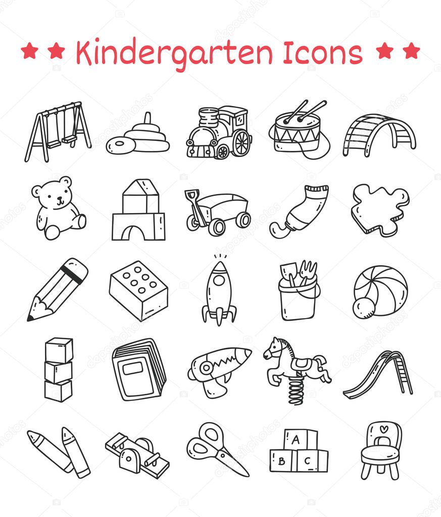 Vector set of doodle kindergarten icons
