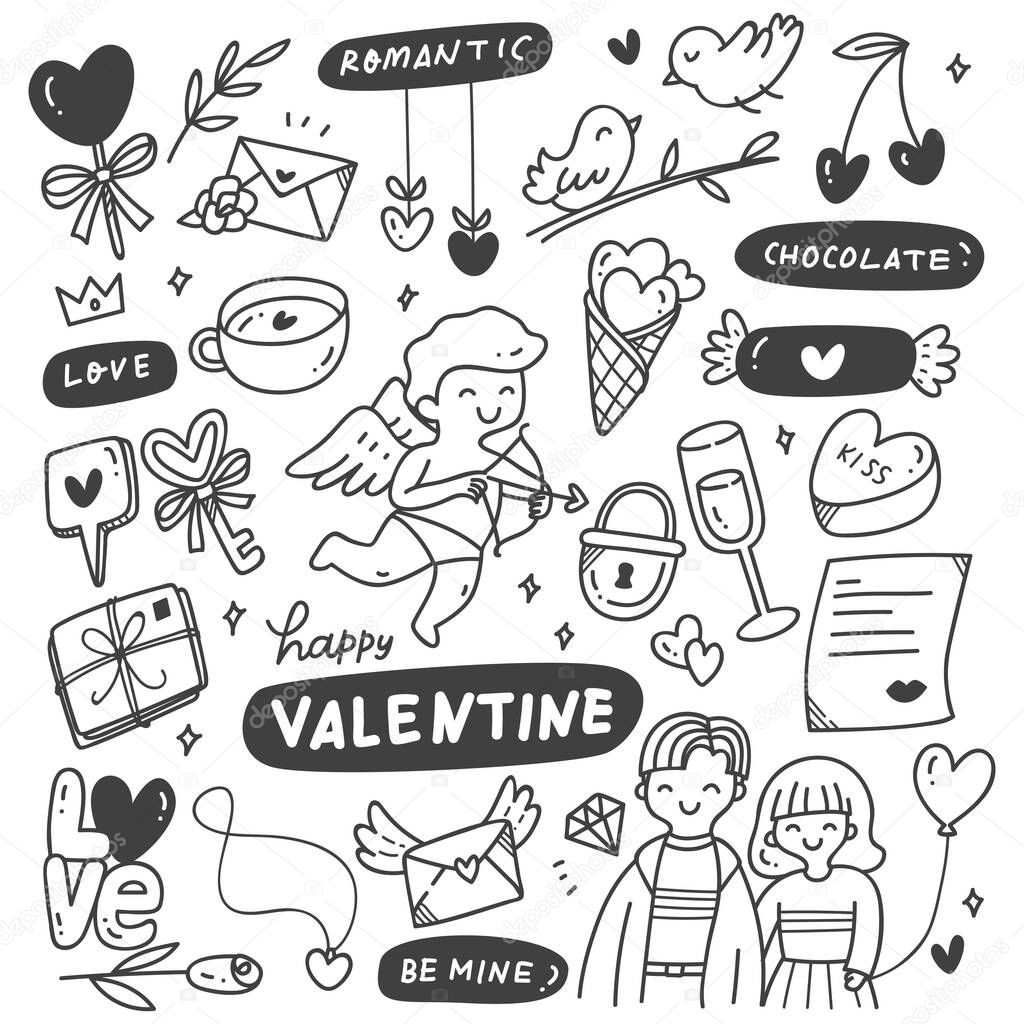 valentine hand drawn doodle elements