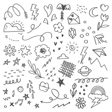 Tasarımınız için el çizimi vektör elementleri kümesi