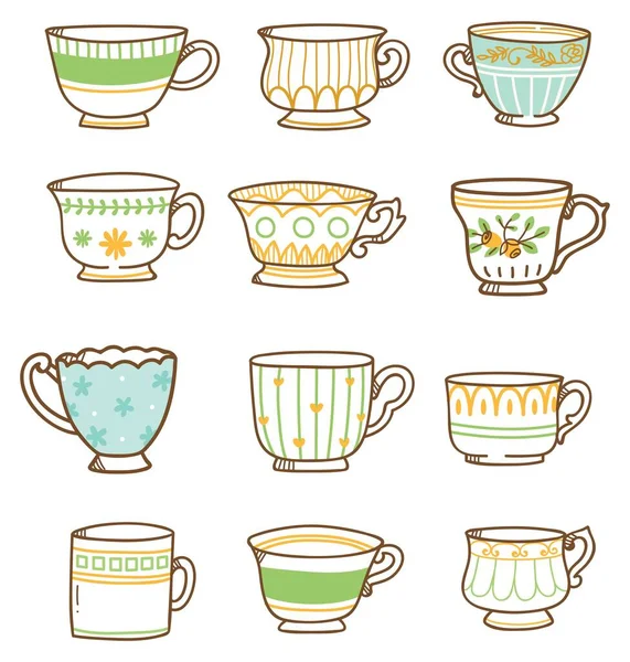 Ensemble Tasses Sur Fond Blanc — Image vectorielle