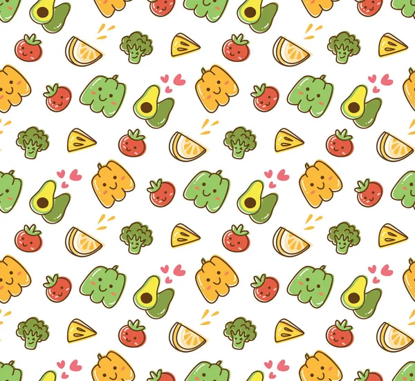 Groente Fruit Kawaii Patroon — Stockvector