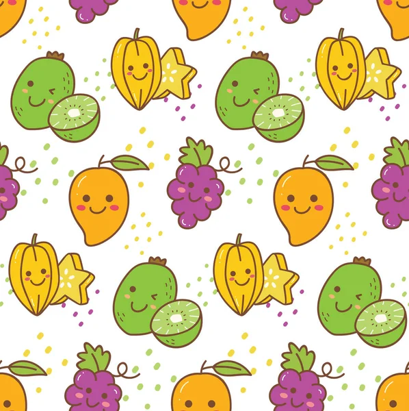 Fruit Kawaii Patroon Set — Stockvector