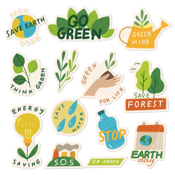 Verzameling Groene Stickers — Stockvector