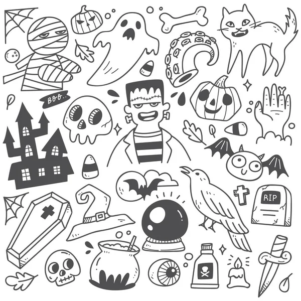 Conjunto Halloween Doodle Feriado — Vetor de Stock