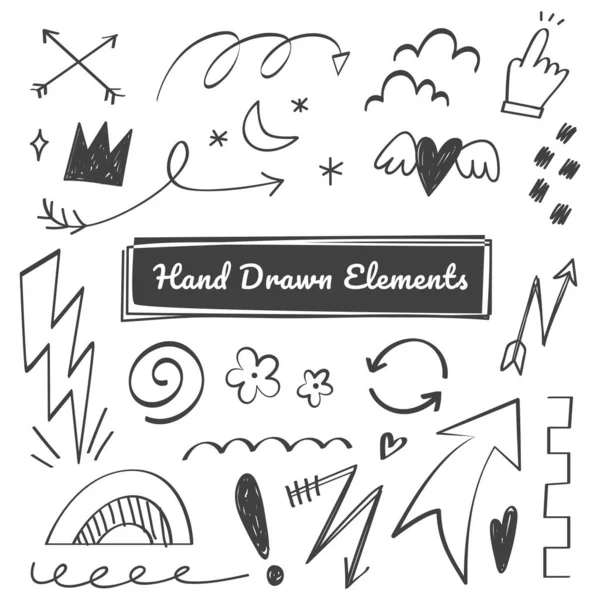 Set Frecce Scarabocchiate Disegnate Mano — Vettoriale Stock