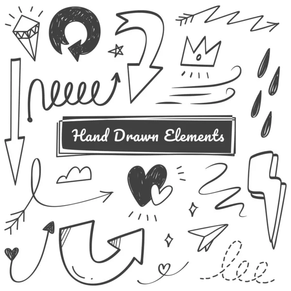 Conjunto Setas Vetoriais Estilo Doodle Desenhado Mão — Vetor de Stock