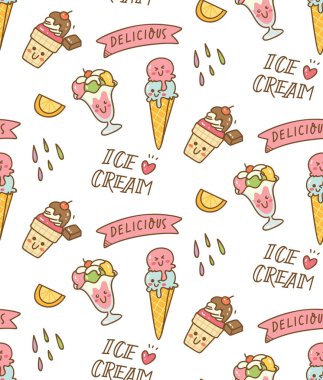 Elle çizilmiş dondurmalı vektörsüz desen.