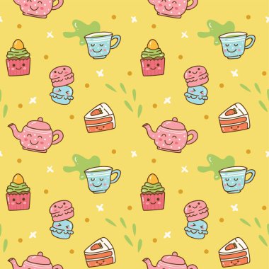 Çaydanlık ve çay fincanlarıyla kusursuz desen