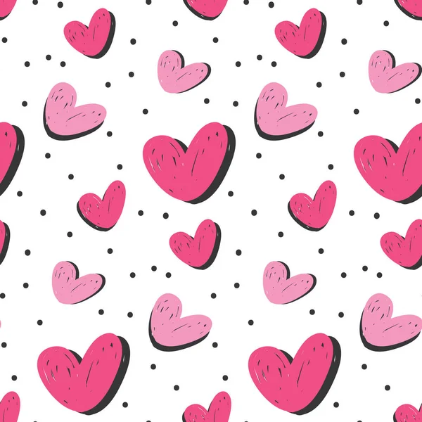 Seamless Pattern Heart Doodle Background — Stock Vector